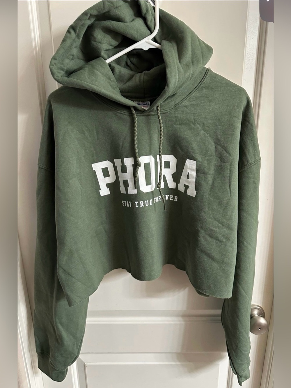 Phora Yours Truly "Stay True Forever" Cropped Hoodie - Forest Green - XL - NIB